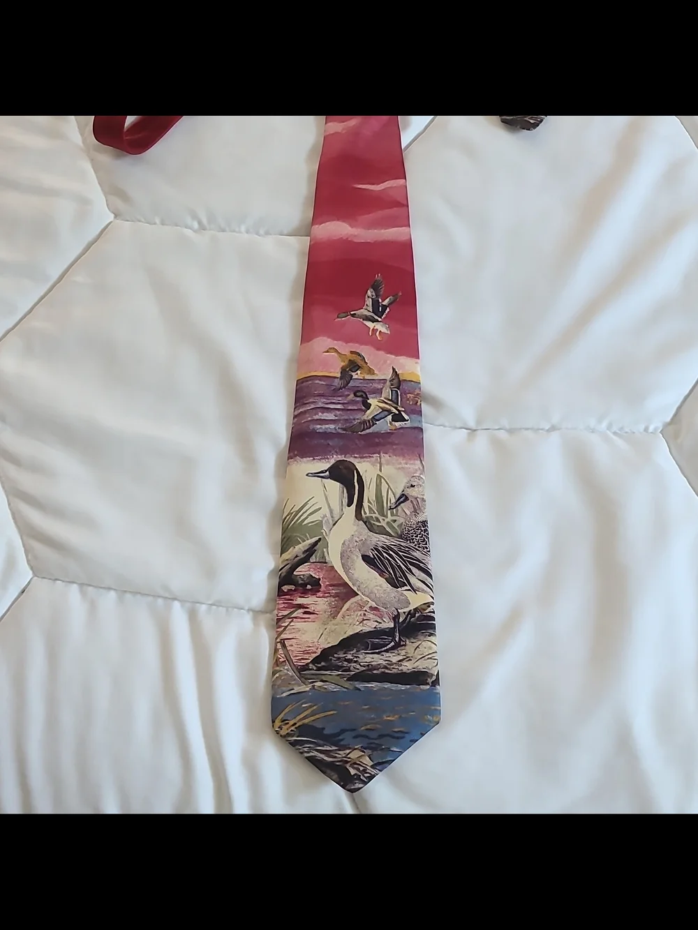 Ducks Unlimited Men's Silk Tie Multicolor Duck Animal Print Logo Accent